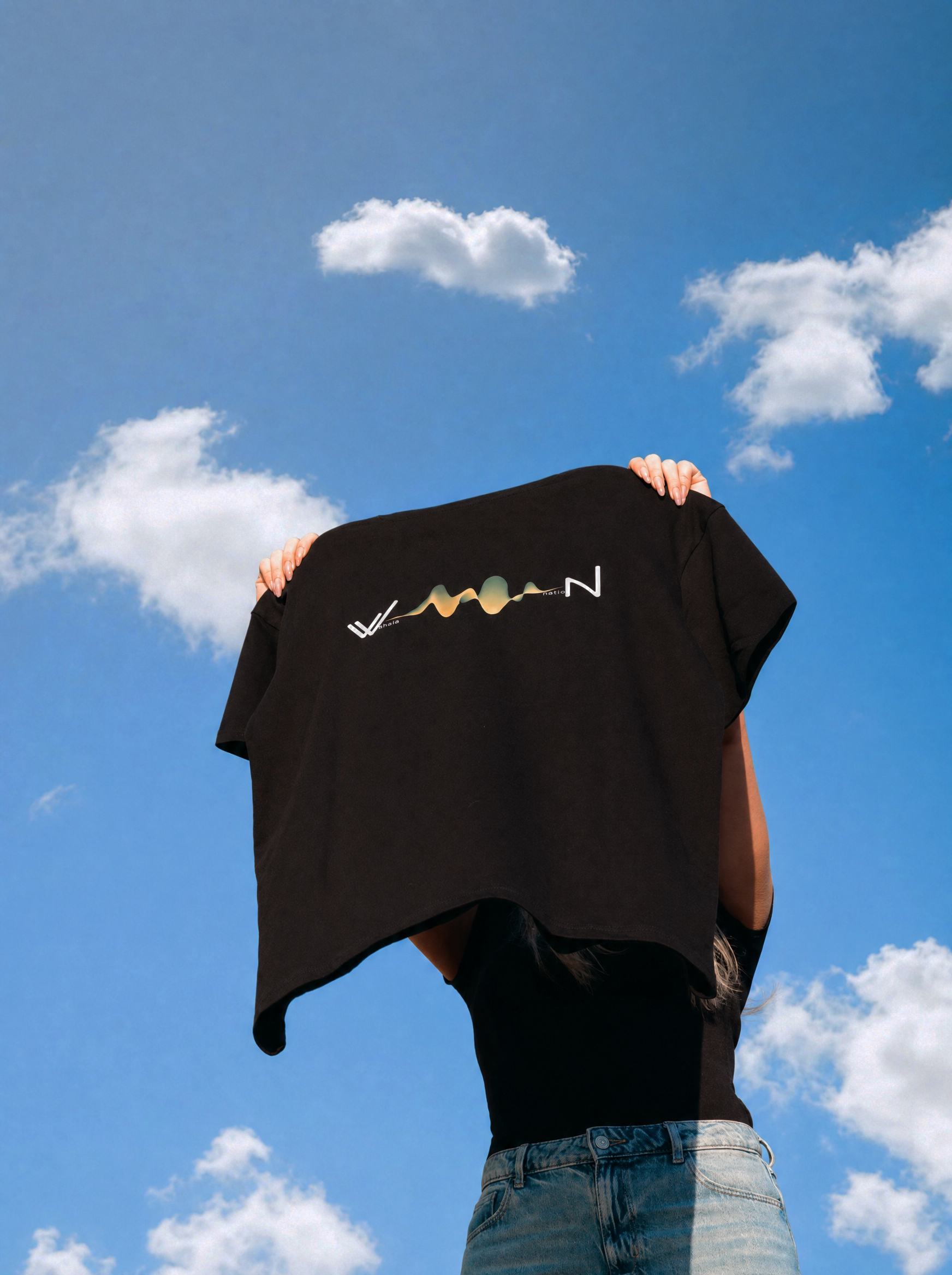 Black tee against sky